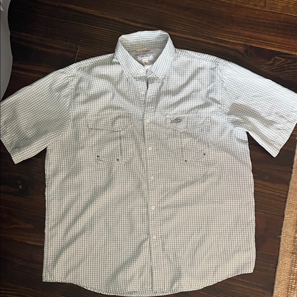 AFTCO Men's Blue and White Plaid Shirt